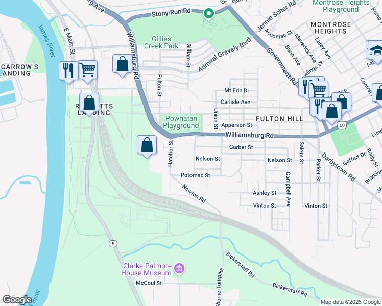 map of restaurants, bars, coffee shops, grocery stores, and more near 5114 Northampton St in Richmond