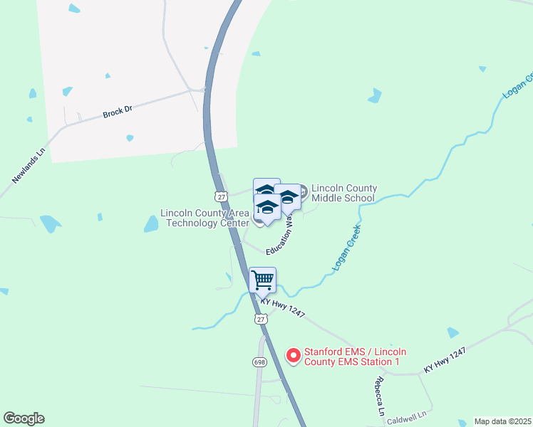 map of restaurants, bars, coffee shops, grocery stores, and more near Education Way in Lincoln County