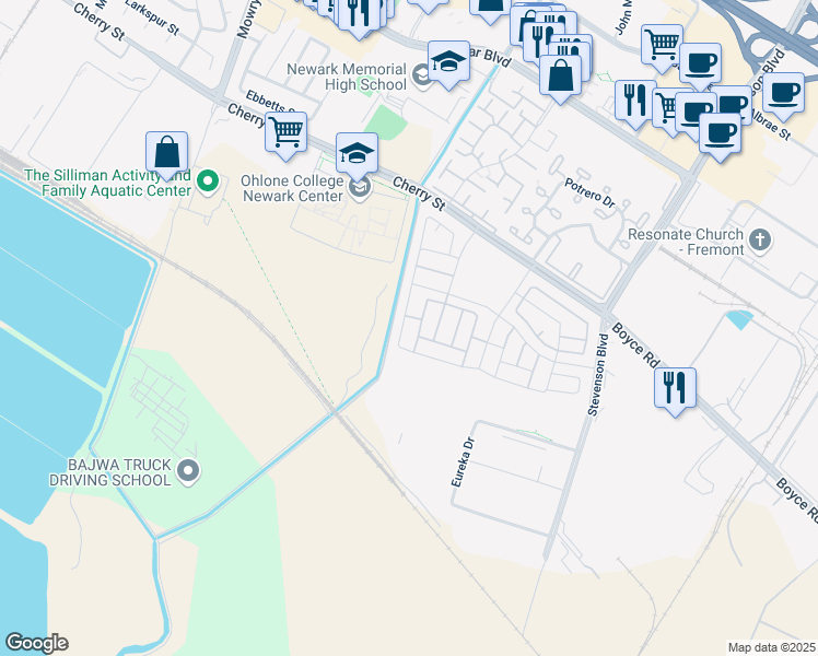 map of restaurants, bars, coffee shops, grocery stores, and more near 6760 Grasshopper Avenue in Newark