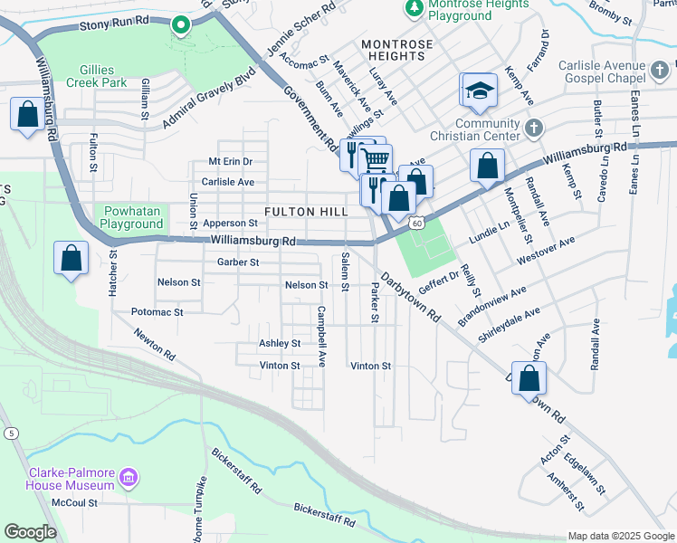 map of restaurants, bars, coffee shops, grocery stores, and more near 5109 Salem St in Richmond