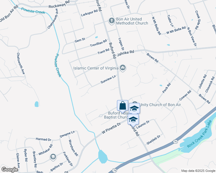 map of restaurants, bars, coffee shops, grocery stores, and more near 1200 Buford Road in Bon Air