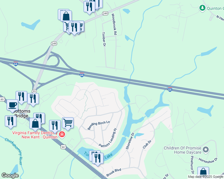 map of restaurants, bars, coffee shops, grocery stores, and more near 7927 Patriots Landing Place in Quinton