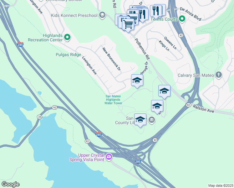 map of restaurants, bars, coffee shops, grocery stores, and more near 2267 Allegheny Way in San Mateo