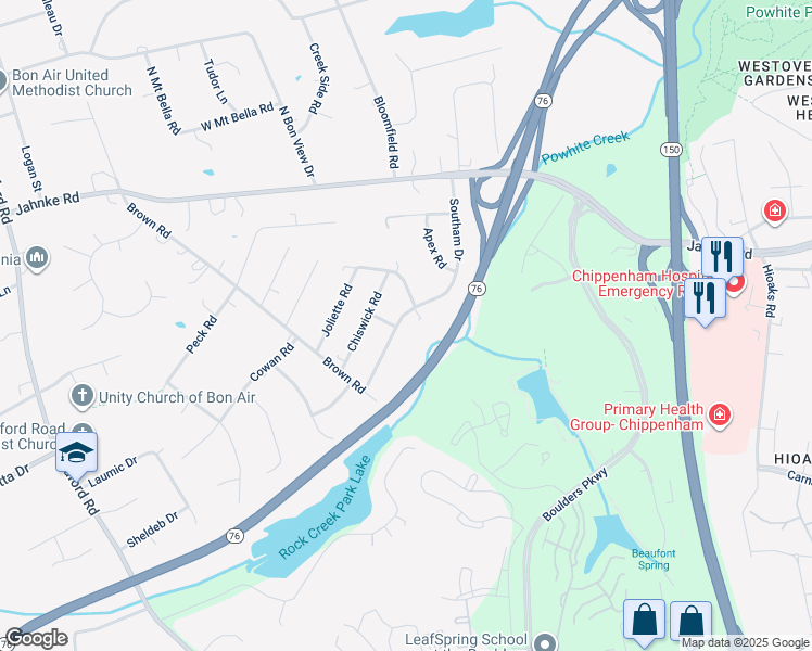 map of restaurants, bars, coffee shops, grocery stores, and more near 1107 Southam Drive in Richmond
