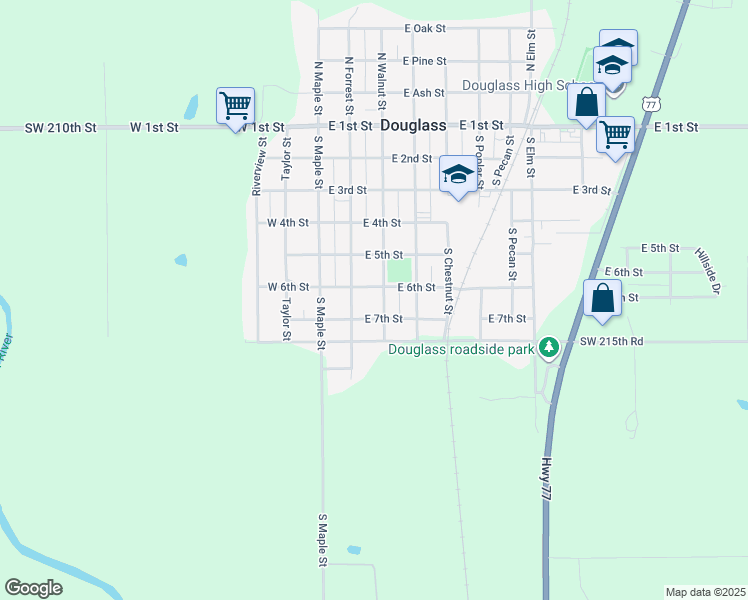 map of restaurants, bars, coffee shops, grocery stores, and more near 613 South Walnut Street in Douglass
