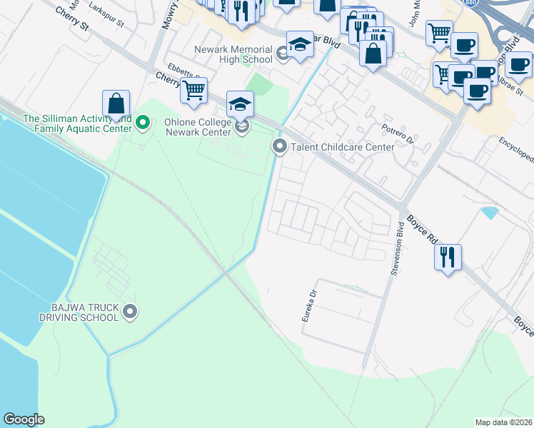 map of restaurants, bars, coffee shops, grocery stores, and more near 6757 Grasshopper Avenue in Newark