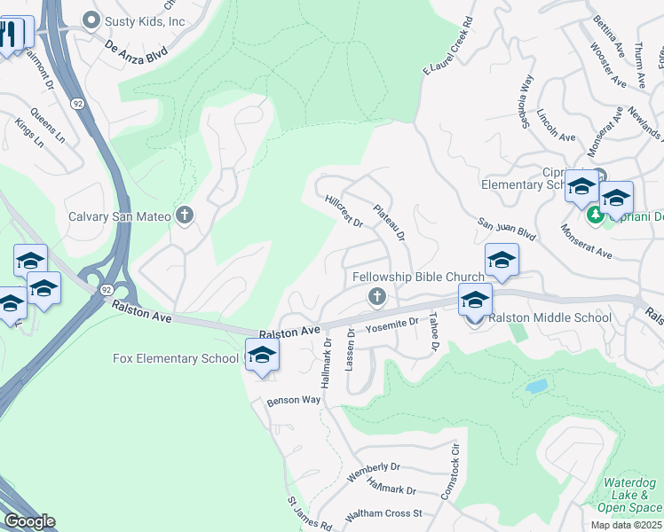 map of restaurants, bars, coffee shops, grocery stores, and more near 3817 Naughton Avenue in Belmont