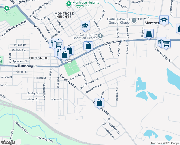 map of restaurants, bars, coffee shops, grocery stores, and more near 5217 Lockhaven Avenue in Henrico