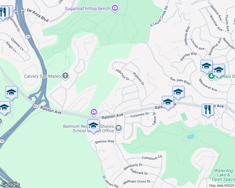 map of restaurants, bars, coffee shops, grocery stores, and more near 3817 Naughton Avenue in Belmont