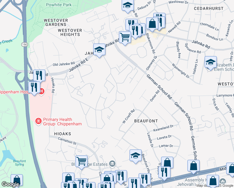 map of restaurants, bars, coffee shops, grocery stores, and more near 901 Saint John's Wood Drive in Richmond