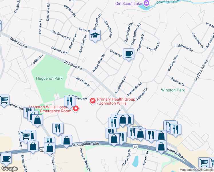 map of restaurants, bars, coffee shops, grocery stores, and more near 1800 Sealing Wax Way in Richmond