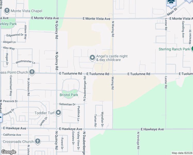 map of restaurants, bars, coffee shops, grocery stores, and more near 2930 East Tuolumne Road in Turlock