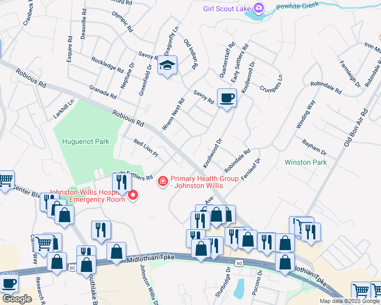 map of restaurants, bars, coffee shops, grocery stores, and more near 1808 Sealing Wax Way in Bon Air
