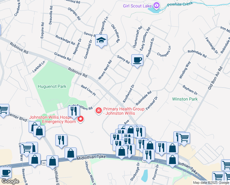 map of restaurants, bars, coffee shops, grocery stores, and more near 1808 Sealing Wax Way in Bon Air