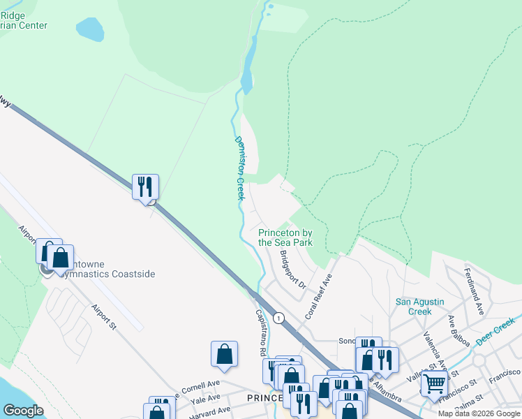 map of restaurants, bars, coffee shops, grocery stores, and more near 370 Bridgeport Drive in El Granada