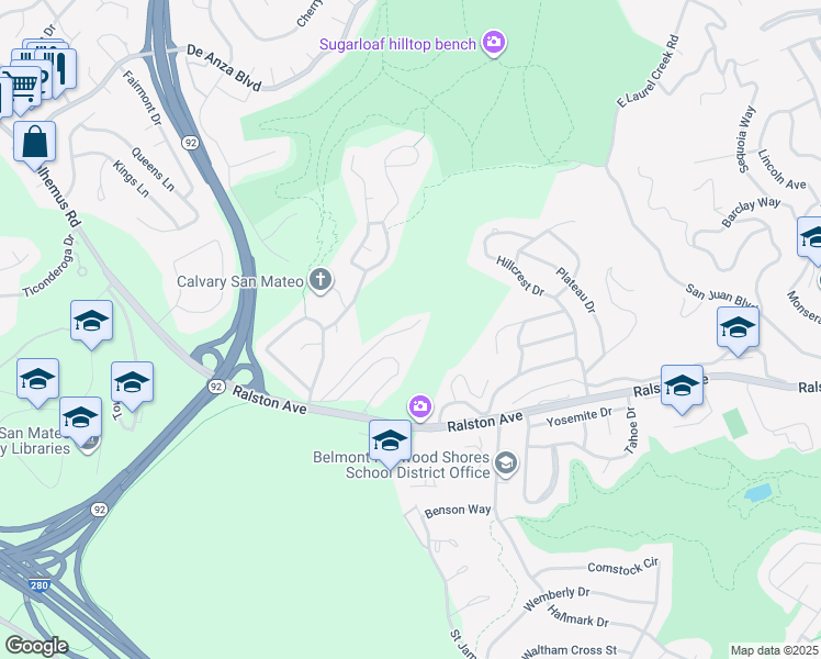 map of restaurants, bars, coffee shops, grocery stores, and more near 3900 Marsten Avenue in Belmont
