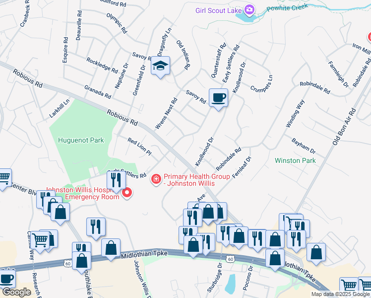 map of restaurants, bars, coffee shops, grocery stores, and more near 1816 Sealing Wax Way in Bon Air
