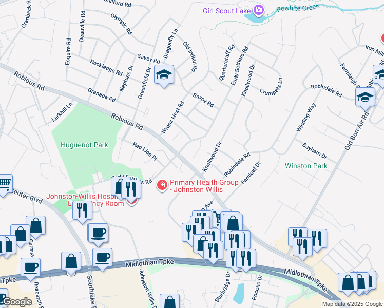map of restaurants, bars, coffee shops, grocery stores, and more near 1816 Sealing Wax Way in Bon Air