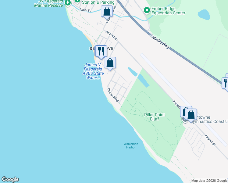 map of restaurants, bars, coffee shops, grocery stores, and more near 20 Madrone Avenue in Moss Beach