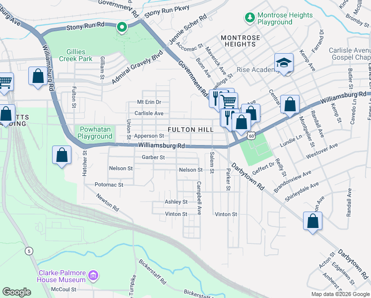 map of restaurants, bars, coffee shops, grocery stores, and more near in Richmond