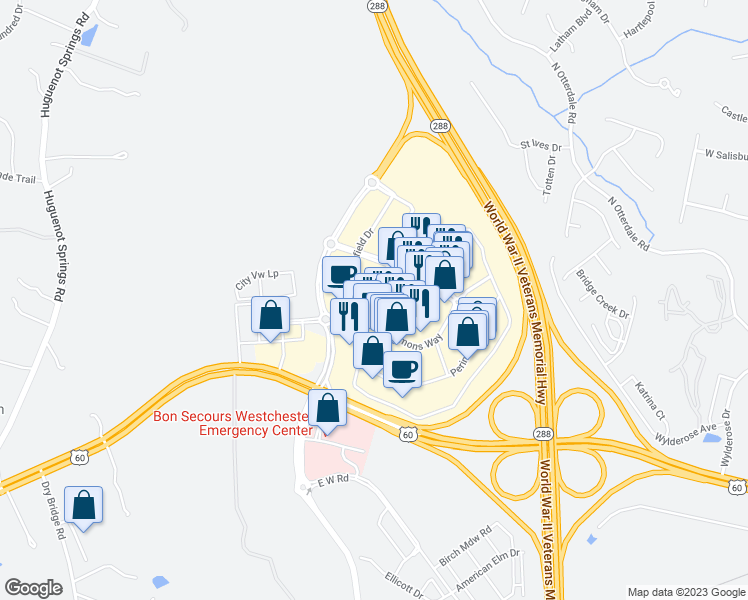 map of restaurants, bars, coffee shops, grocery stores, and more near 206 Quiet Breeze Alley in Midlothian