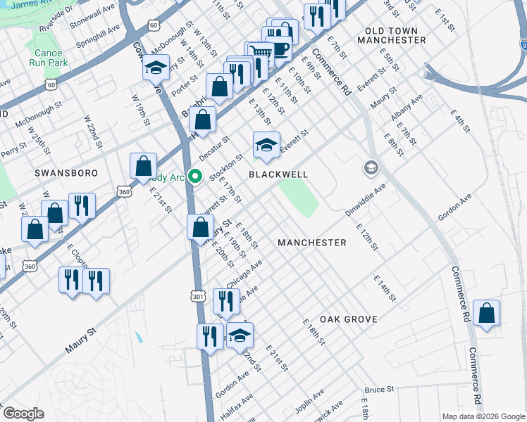 map of restaurants, bars, coffee shops, grocery stores, and more near in Richmond