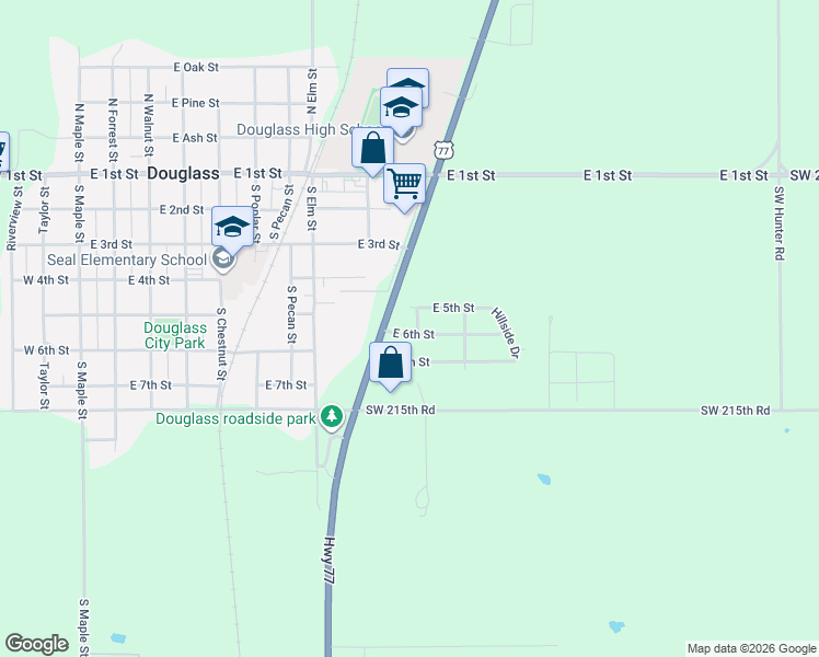 map of restaurants, bars, coffee shops, grocery stores, and more near 1006 E 6th St in Douglass