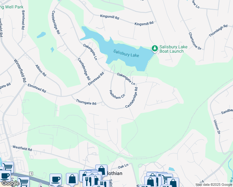 map of restaurants, bars, coffee shops, grocery stores, and more near 13721 Hailsham Circle in Midlothian
