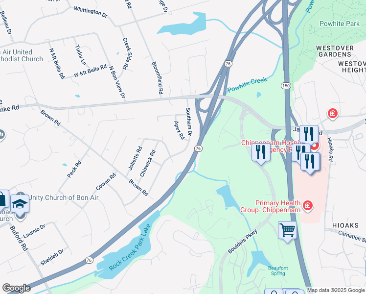 map of restaurants, bars, coffee shops, grocery stores, and more near 1158 Southam Drive in Richmond
