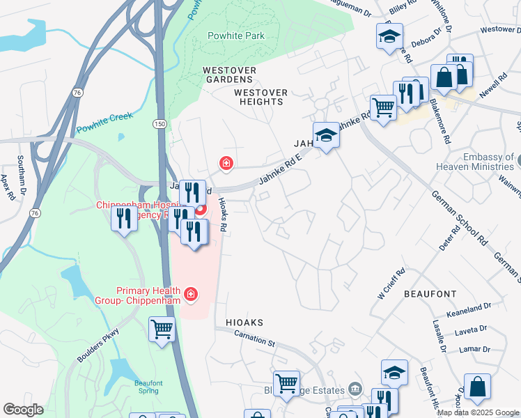 map of restaurants, bars, coffee shops, grocery stores, and more near 6901 Ashley Park in Richmond