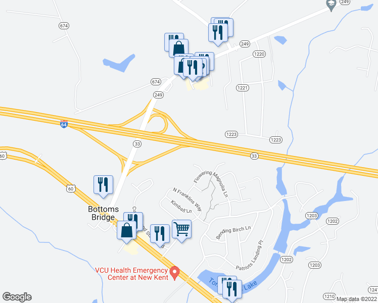 map of restaurants, bars, coffee shops, grocery stores, and more near 2450 Prince Andrew Court in Quinton