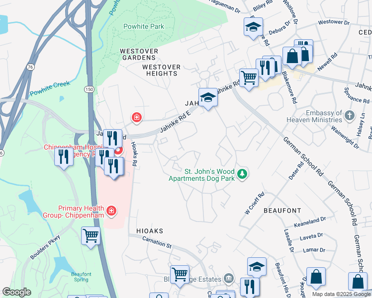 map of restaurants, bars, coffee shops, grocery stores, and more near 1101 Grand Brook Drive in Richmond