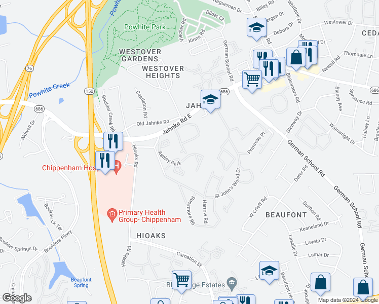map of restaurants, bars, coffee shops, grocery stores, and more near 1101 Grand Brook Drive in Richmond