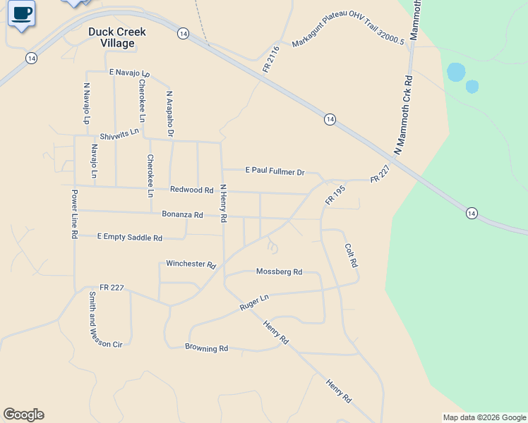 map of restaurants, bars, coffee shops, grocery stores, and more near 1315 Bonanza Road in Duck Creek Village