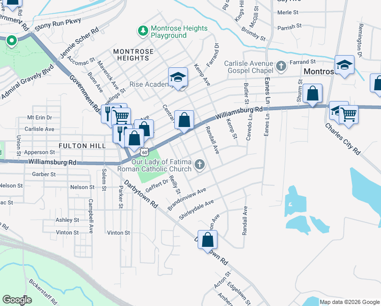 map of restaurants, bars, coffee shops, grocery stores, and more near 5200 Futura Avenue in Richmond