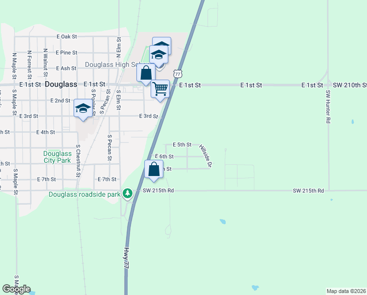 map of restaurants, bars, coffee shops, grocery stores, and more near 1114 East 6th Street in Douglass