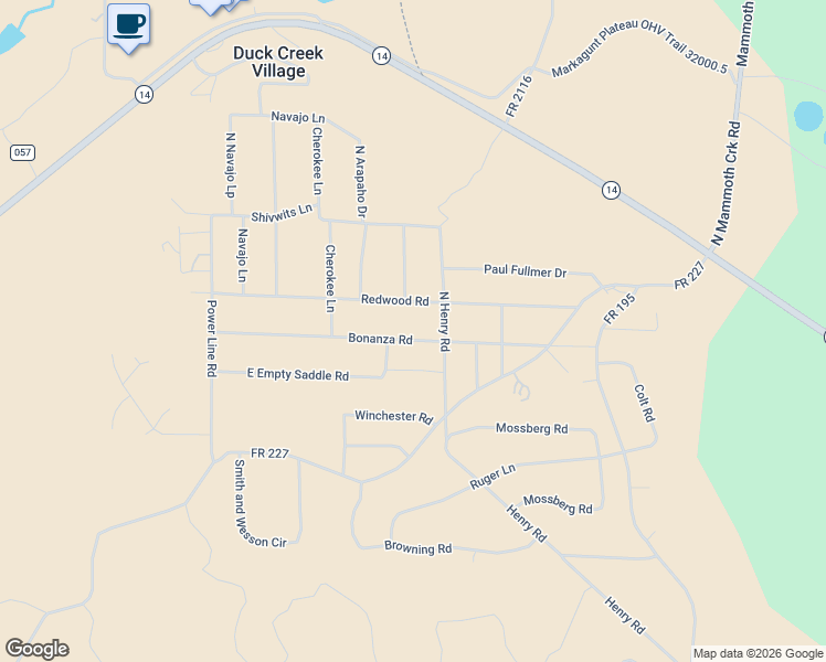 map of restaurants, bars, coffee shops, grocery stores, and more near 1155 Bonanza Road in Duck Creek Village