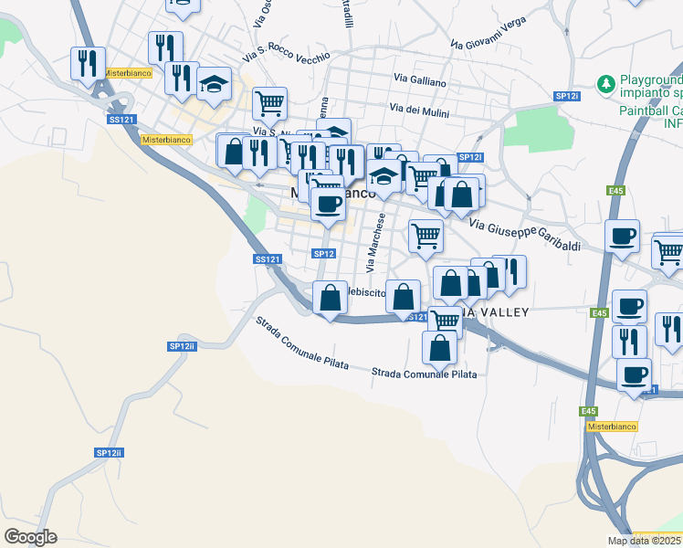 map of restaurants, bars, coffee shops, grocery stores, and more near 101 Via dei Mille in Misterbianco