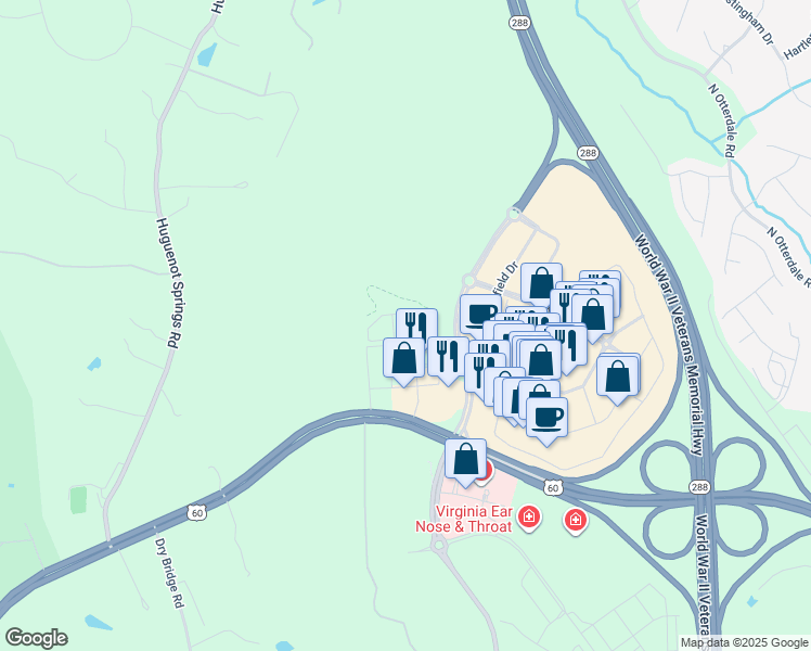 map of restaurants, bars, coffee shops, grocery stores, and more near 15800 City View Drive in Midlothian