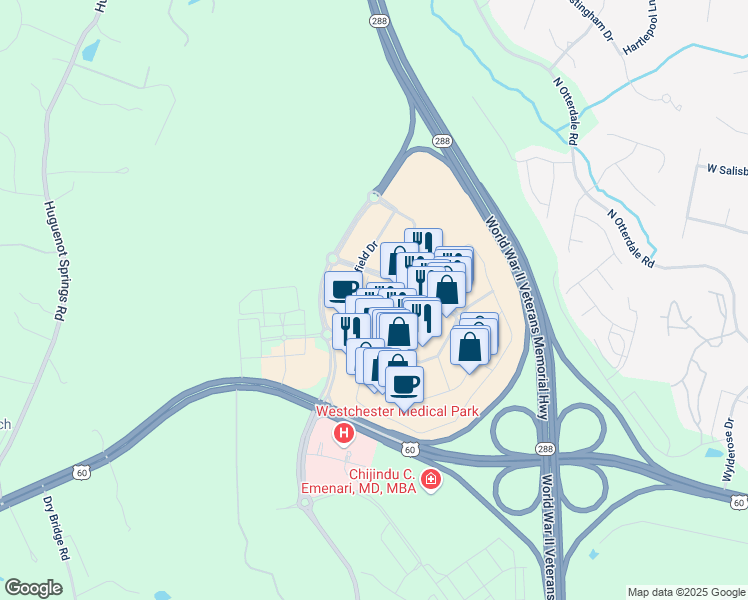 map of restaurants, bars, coffee shops, grocery stores, and more near 15786 WC Main Street in Midlothian