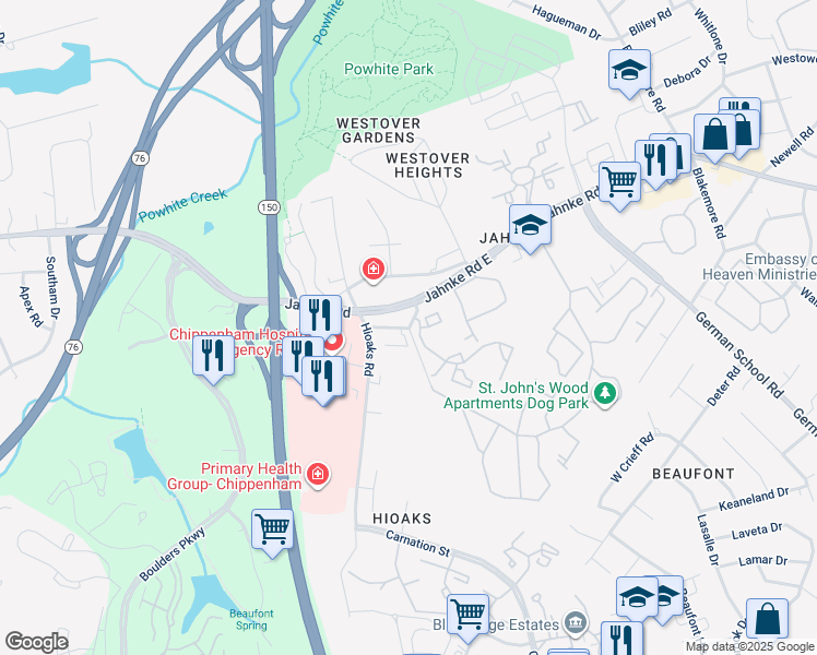 map of restaurants, bars, coffee shops, grocery stores, and more near 6901 Ashley Park in Richmond