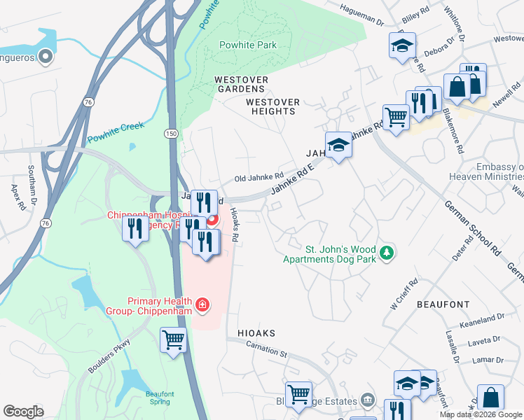 map of restaurants, bars, coffee shops, grocery stores, and more near 6901 Ashley Park in Richmond
