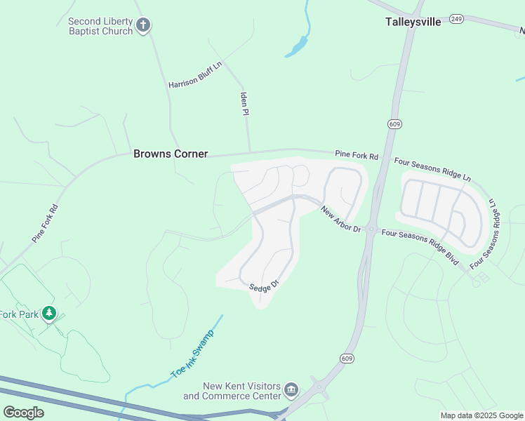map of restaurants, bars, coffee shops, grocery stores, and more near New Arbor Drive in New Kent County