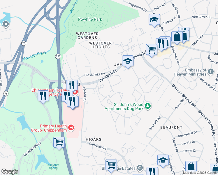 map of restaurants, bars, coffee shops, grocery stores, and more near 6901 Marlowe Road in Richmond