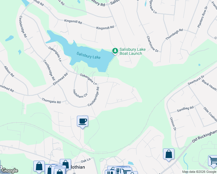 map of restaurants, bars, coffee shops, grocery stores, and more near 1831 Glamorgan Lane in Midlothian