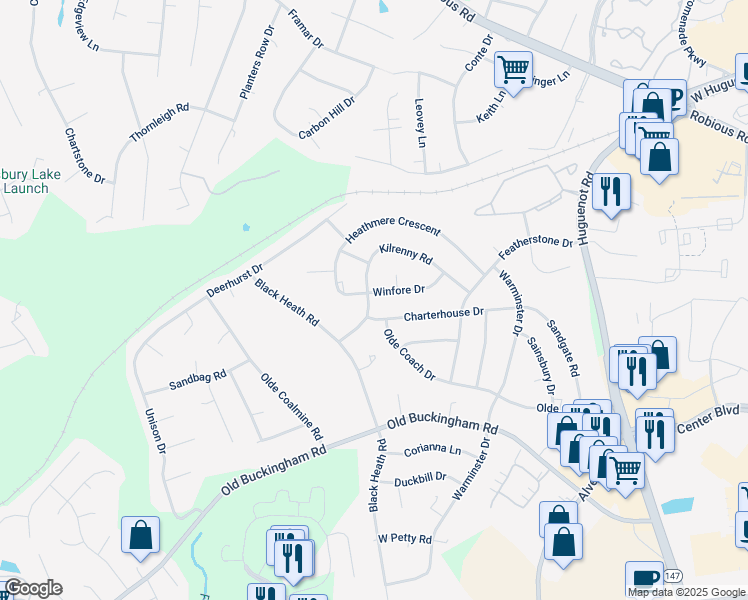 map of restaurants, bars, coffee shops, grocery stores, and more near 11873 Winfore Drive in Midlothian