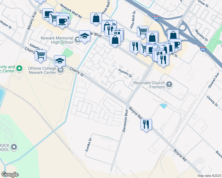 map of restaurants, bars, coffee shops, grocery stores, and more near 39708 Seal Drive in Newark