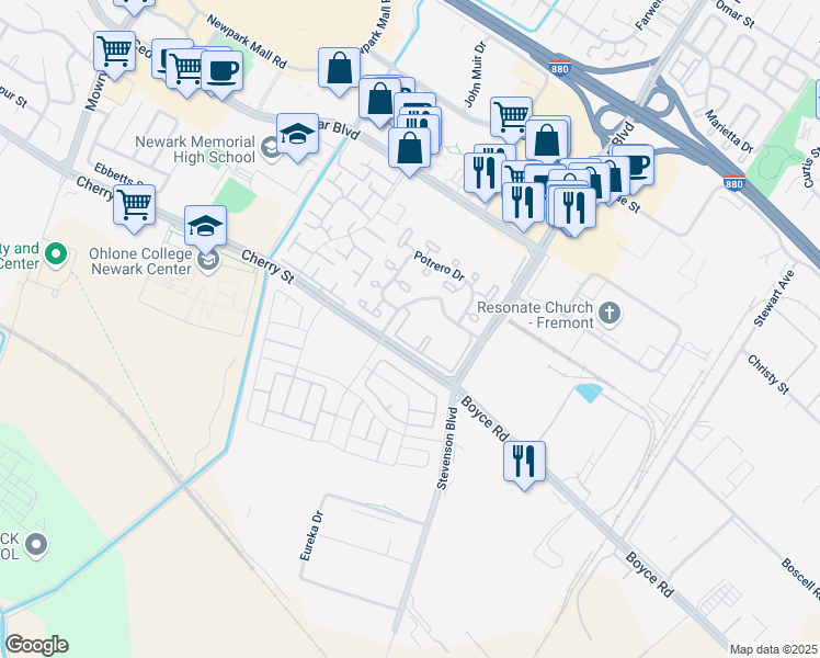 map of restaurants, bars, coffee shops, grocery stores, and more near 39708 Seal Drive in Newark