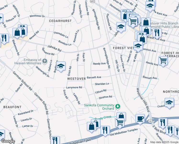 map of restaurants, bars, coffee shops, grocery stores, and more near 816 Byswick Lane in Richmond