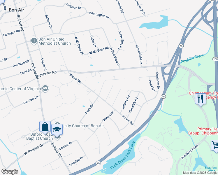 map of restaurants, bars, coffee shops, grocery stores, and more near 1250 Raynor Drive in Richmond